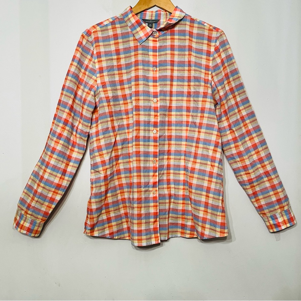 L.L. Bean Shirt Women's 16‎ Eastern Slub Knit Plaid Lightweight Button Front NWT